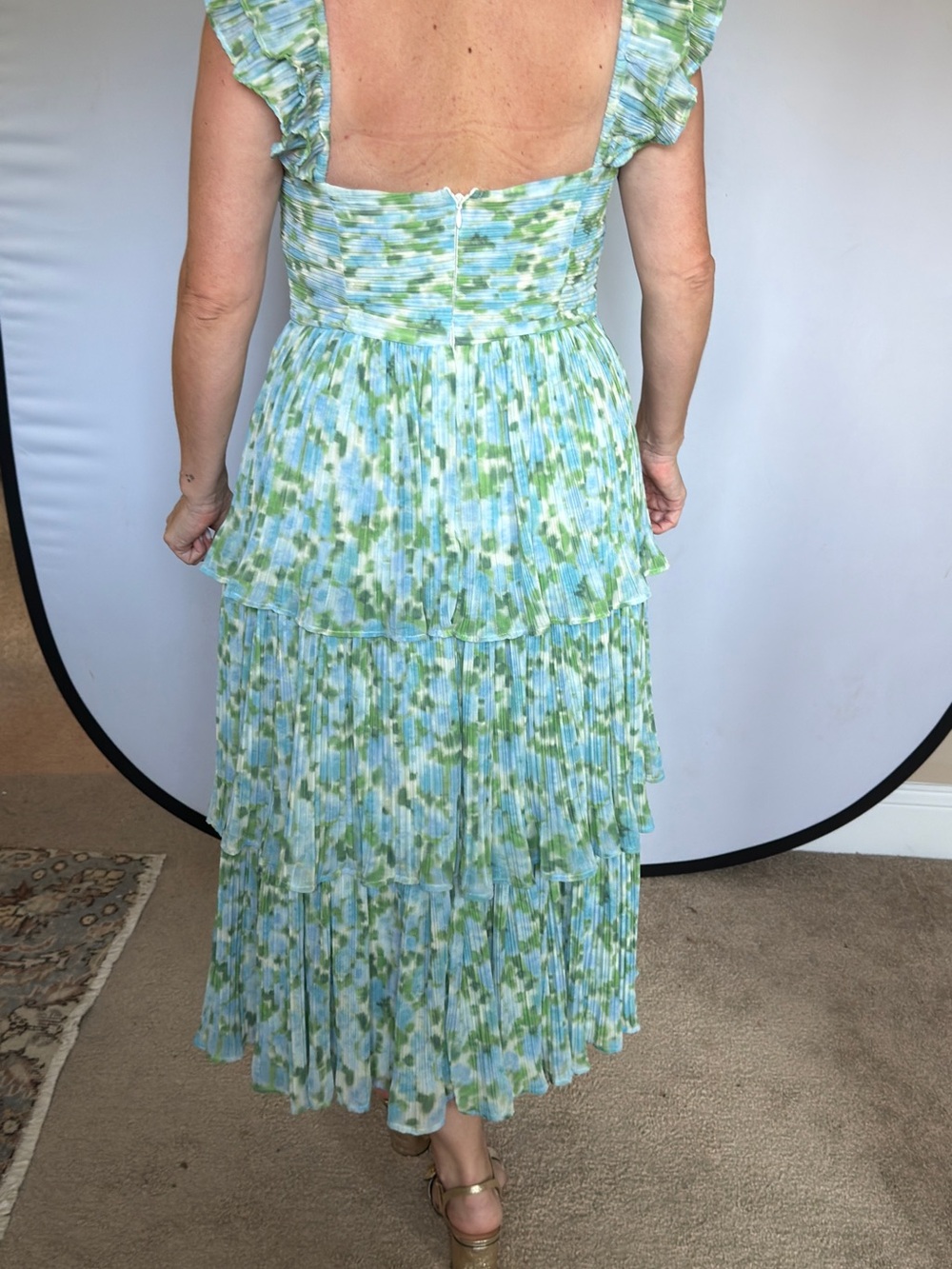 Rachel Parcell size 10 Green and Blue Tiered Ruffle Midi Dress - Picture 2 of 5